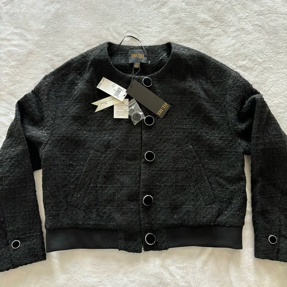 TRUTH by Republic Vintage-Style Cropped Tweed Boucle Bomber Jacket--NWT--12